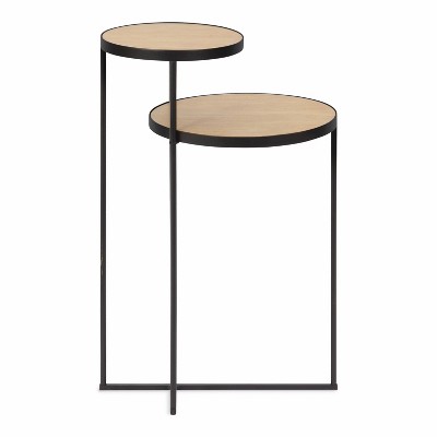 Peero Two-Tier Natural Wood and Black Metal Side Table
