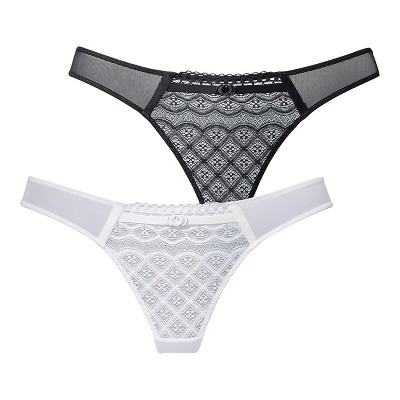 Women's 2 Pk Mesh Lace Thongs - LASCANA