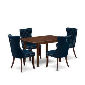 East West Furniture, 5 Piece Dining Table Set Includes a Rectangle Wooden Table with Butterfly Leaf and 4 Upholstered Chairs, Mahogany - 1 of 4
