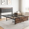 Metal&Wood full-size bed frame, storage headboard with charging station and 2 storage drawers, vintage brown and grey Black - 3 of 4