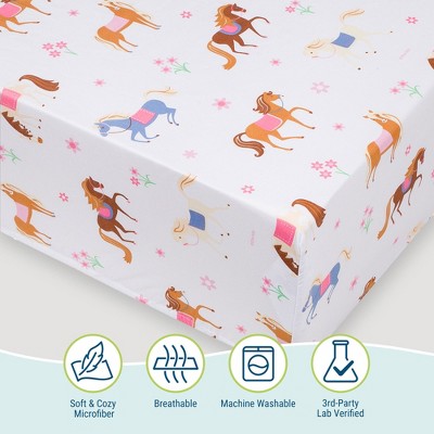 Pink Horse Print Microfiber Toddler Crib Sheet Set