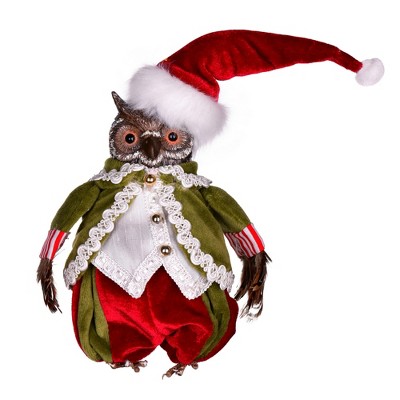 Festive Red and Green Resin Owl Christmas Ornaments, Set of 2