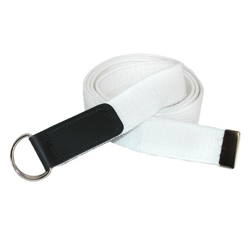 CTM Cotton Web Belt with Double D Ring Buckle White