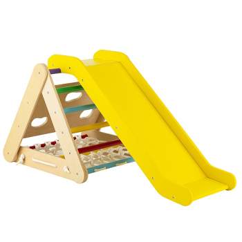 Costway 4 in 1 Wooden Climbing Triangle Set Triangle Climber w/ Ramp