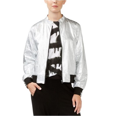 Rachel Roy Womens Metallic Bomber Jacket