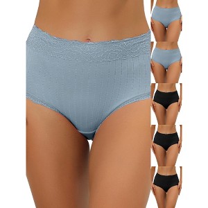 INSPIRE CHIC Women's High Waist Tummy Control Comfortable Lace Trim Ribbed Briefs 6 Packs - 1 of 4