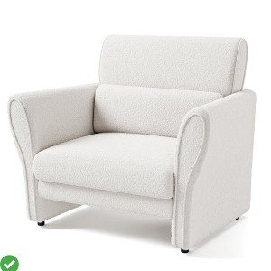 Modern Boucle Accent Chair - Plush Armchair with Lumbar Support pholstered Cozy Single Sofa (Beige) - 1 of 4