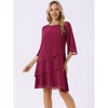 INSPIRE CHIC Women's Round Neck Semi Sheer 3/4 Bell Sleeve Asymmetrical Layered Tiered Midi Dress - 2 of 4