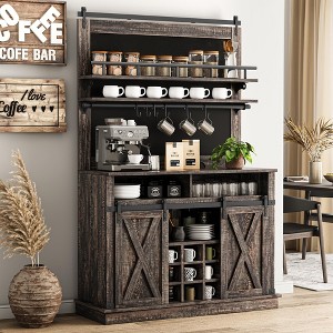 Coffee Hutch Cabinet Farmhouse Coffee Bar Cabinet 75" Tall Buffet Cabinet with Storage Large Bar Cabinet with Sliding Barn Door Dining Room - 1 of 4
