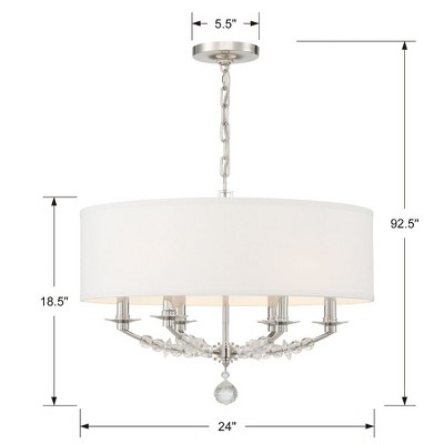 Mirage Polished Nickel 6-Light Chandelier with Hand Cut Crystal and Silk Shade