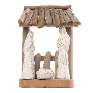 Transpac Driftwood Creche with White Holy Family Nativity Scene Figurines for Christmas Tabletop Decor Indoor Use - 1 of 1