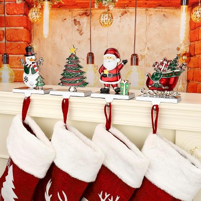 4 Stocking Holders for Mantel, Christmas Stocking Hooks for Mantel Fireplace Stocking Hooks
