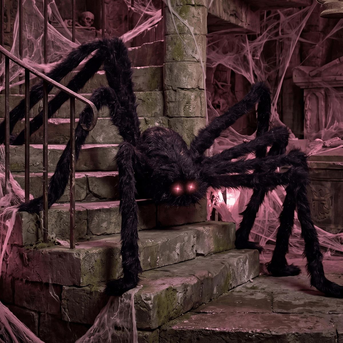 Joyfy 5 Ft Spider Halloween Outdoor Decorations, Scary Hairy Spider Plush Spider for Yard Patio Lawn Garden Window Creepy Halloween Decor Props - thumbnail 2
