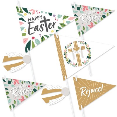 Big Dot of Happiness Religious Easter - Triangle Christian Holiday Party Photo Props - Pennant Flag Centerpieces - Set of 20