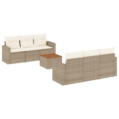 vidaXL Patio Sofa Set with Cushions Outdoor Furniture 7 Piece Poly Rattan - Beige and Cream