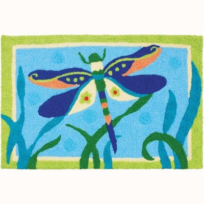 Jellybean Fancy Dressed Dragonfly Indoor & Outdoor Rug – 20"x30" Washable, Durable Accent Mat with Whimsical Insect Design for Patio & Porch