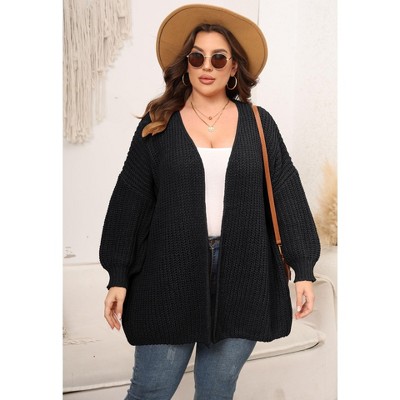 Womens Plus Size Cardigan Sweaters Long Sleeves Open Front Chunky Knit Casual Jackets