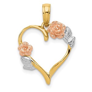 Black Bow Jewelry 14k Yellow & Rose Gold with White Rhodium Flower Heart Pendant, 16mm - 1 of 4