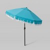 7.5' Sunbrella Scallop Base and Fringe Market Patio Umbrella with Auto Tilt - Bronze Pole - California Umbrella - 2 of 3