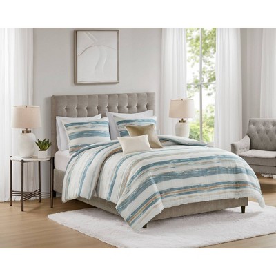 5pc King Watercolor Striped Comforter Set Blue