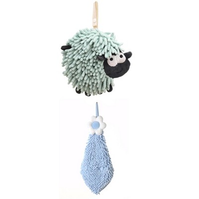 REGALWOVEN Flower and Sheep Shape Absorbent Fast Drying Chenille Hand Towels with Hanging Loop 6" x 15"/7" x 7" 2 Packs