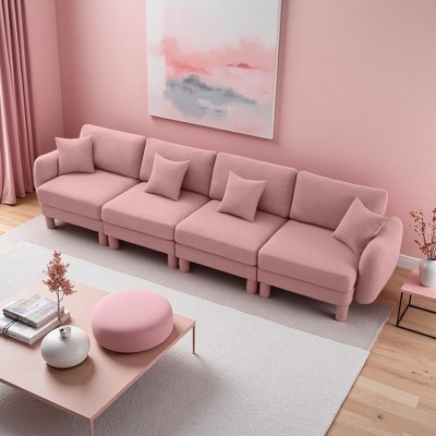 Straight Sectional Sofa with Shell Armrests & Cylindrical Legs
