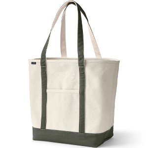 Lands' End Large 5 Pocket Open Top Long Handle Canvas Tote Bag