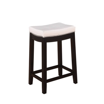 Wooden Counter Height Barstool with Faux Leather Upholstery Cream/Dark Brown - Benzara