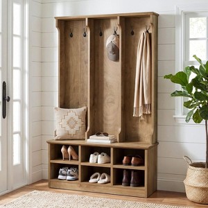 Lantine Hall Tree with Bench & Shoe Storage, Rustic Oak, 3-in-1 ...