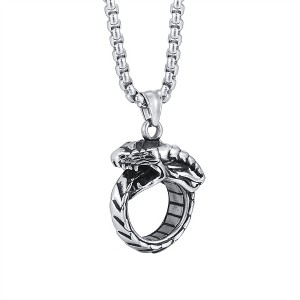 Dragon Ring Necklacefor Men or Women  Stainless Steel Punk Goth Biker Ginger Lyne Collection - 1 of 4