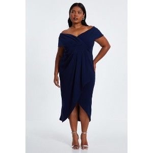 QUIZ Women's Plus Size Bardot Pleated Detail Midi Dress - 1 of 4