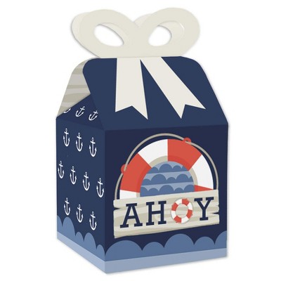 Big Dot of Happiness Ahoy - Nautical - Square Favor Gift Boxes - Baby Shower or Birthday Party Bow Boxes - Set of 12