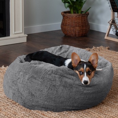 Medium Gray Mist Plush Faux Fur Dog Bed