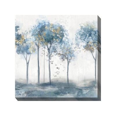 Cottage Garden West of The Wind Glimmering Mist Blue, White, Grey 24 x 24 Inch Waterproof Gallery Wrapped Canvas, Outdoor Garden, Yard, Patio All