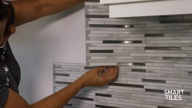 Smart Tiles 9.80&#39;&#39; X 9.74&#39;&#39; Self Adhesive Ravenna Bianco 3D Peel and Stick Backsplash Tiles Gray, 6 of 7, play video