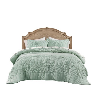 ChicFurnit Bedding Set Romantic Floral Comforter Set with Puffy Texture for Cozy Bedroom Vibes, Green, 13.78"*17.72"*6.69"