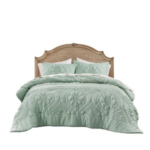 ChicFurnit Bedding Set Romantic Floral Comforter Set with Puffy Texture for Cozy Bedroom Vibes, Green, 13.78"*17.72"*6.69" - 1 of 4