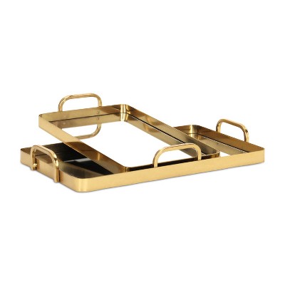 Cheung's Nuvelle Set of 2 Metal Mirrored Trays Gold