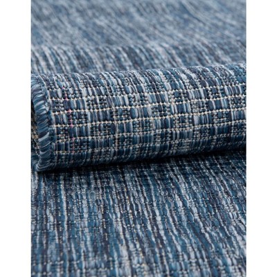 Navy Blue Square Synthetic Outdoor Flatweave Rug