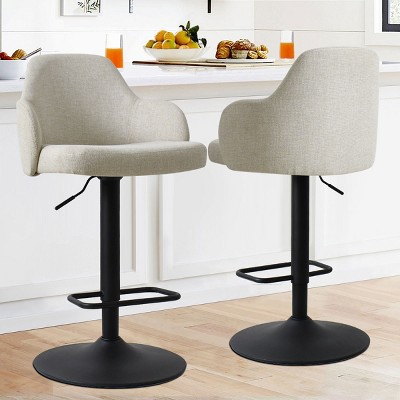 Mars Set Of 2 Armrest Upholstered 360° Swivel Counter Height Stool, 26"-34.5" Adjust Barstool With Black Legs-Maison Boucle
