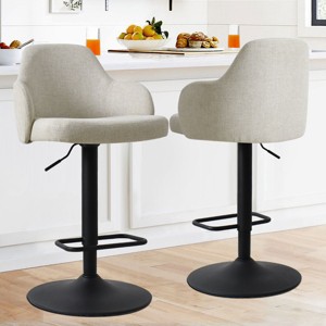 Mars Set Of 2 Armrest Upholstered 360° Swivel Counter Height Stool, 26"-34.5" Adjust Barstool With Black Legs-Maison Boucle - 1 of 4