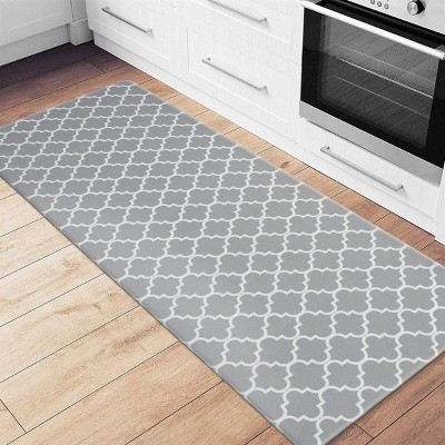Gray and White PVC Modern Trellis Anti-Fatigue Mat 18" x 47"