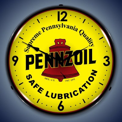 Collectable Sign & Clock | Pennzoil LED Wall Clock Retro/Vintage, Lighted - Great For Garage, Bar, Mancave, Gym, Office etc 14 Inches