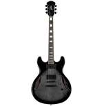 Monoprice Indio Boardwalk Flamed Maple Hollow Body Electric Guitar - Charcoal, With Gig Bag