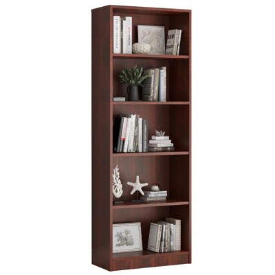 Lirago,Adjustable 5-Shelf Wooden Bookcase-Freestanding Home Office & Living Room Storage,Cherry