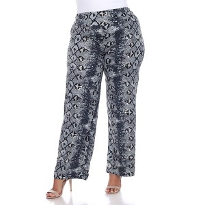 Women's Plus Size Printed Palazzo Pants - White Mark - 1 of 4