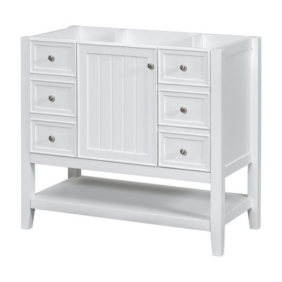 36 Inch Bathroom Vanity, Bathroom Storage Cabinet With 3 Drawers, Bottom Open Shelves Cabinet