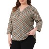 Agnes Orinda Women's Plus Size Plaid V Neck 3/4 Sleeve Flowy Casual Tunic Blouses - 2 of 4