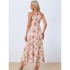 Allegra K Women's Summer Sleeveless Floral Round Neck Slit Hem Long Sundresses - 3 of 4