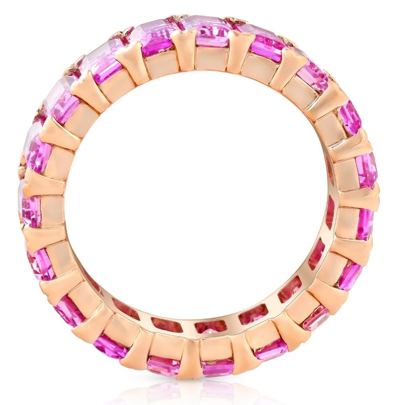 Pompeii3 5X3mm Simulated Pink Sapphire Emerald Cut Eternity Ring Solid 10k Rose Gold, 2 of 5